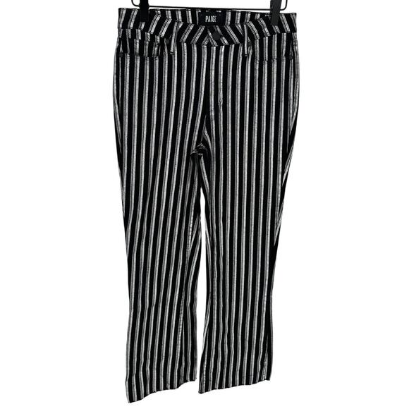Paige Colette Crop Flare Jeans Black Silver Stripe Winter Party Stretch Boho 28 - Picture 1 of 13
